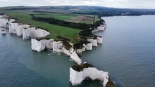Aerial View Of The Old Harry Rocks Chalk Formations In Dorset, England