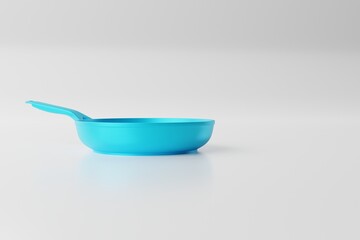 Canvas Print - Blue frying pan on a white background. The concept of frying, cooking. Buying equipment for the kitchen, dishes. 3d render.