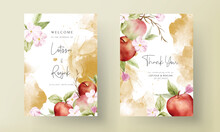 Vintage Floral Watercolor Botanical Apple And Pink Flower Wedding Invitation Template