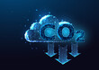 Carbon capture concept with Carbon dioxide cloud and down arrows on blue. Carbon neutral technology 
