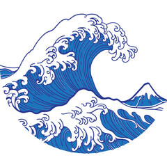 great wave and mountain line illustration