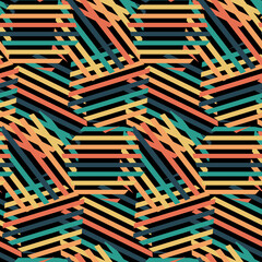 Sticker - Abstract geometric line seamless pattern graphic hexagonal stripes  shape background. Design for textile, wallpaper, clothing, backdrop, tile floor, wrapping, fabric, art print. Modern retro style