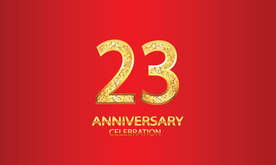 Wall Mural - 23 Year Anniversary celebration Vector Design with red background and glitter. 23rd Anniversary celebration. Gold Luxury Banner of 23rd Anniversary. vector illustration