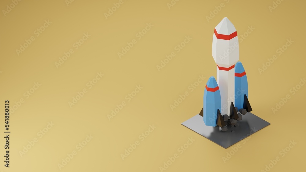 Stock-Illustration „Lowpoly Rocket take off 3d model render“ | Adobe Stock