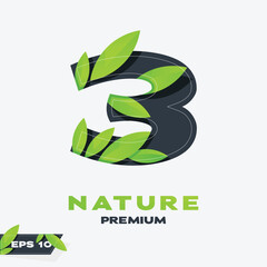 Wall Mural - Numeric 3 Nature Leaves Logo