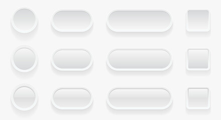 Aufkleber - White buttons for user interface, simple 3d modern design for mobile, web, social media, business.  White gray color minimal style UI icons set, editable vector illustration.
