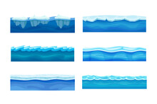 Blue Wave Layers Set. Wavy Borders, River, Sea Or Ocean Blue Liquid Surface Vector Illustration