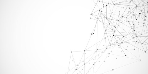 Abstract background and geometric pattern with connecting the dots and lines. Networking concept, internet connection and global communication