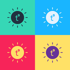 Poster - Pop art Sun icon isolated on color background. Summer symbol. Good sunny day. Vector