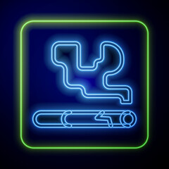 Wall Mural - Glowing neon Cigarette icon isolated on blue background. Tobacco sign. Smoking symbol. Vector