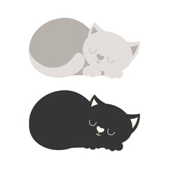 Wall Mural - cartoon vector illustration with sleeping grey and black cats