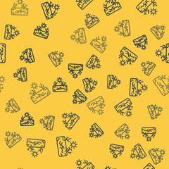 Poster - Blue line Drought icon isolated seamless pattern on yellow background. Vector