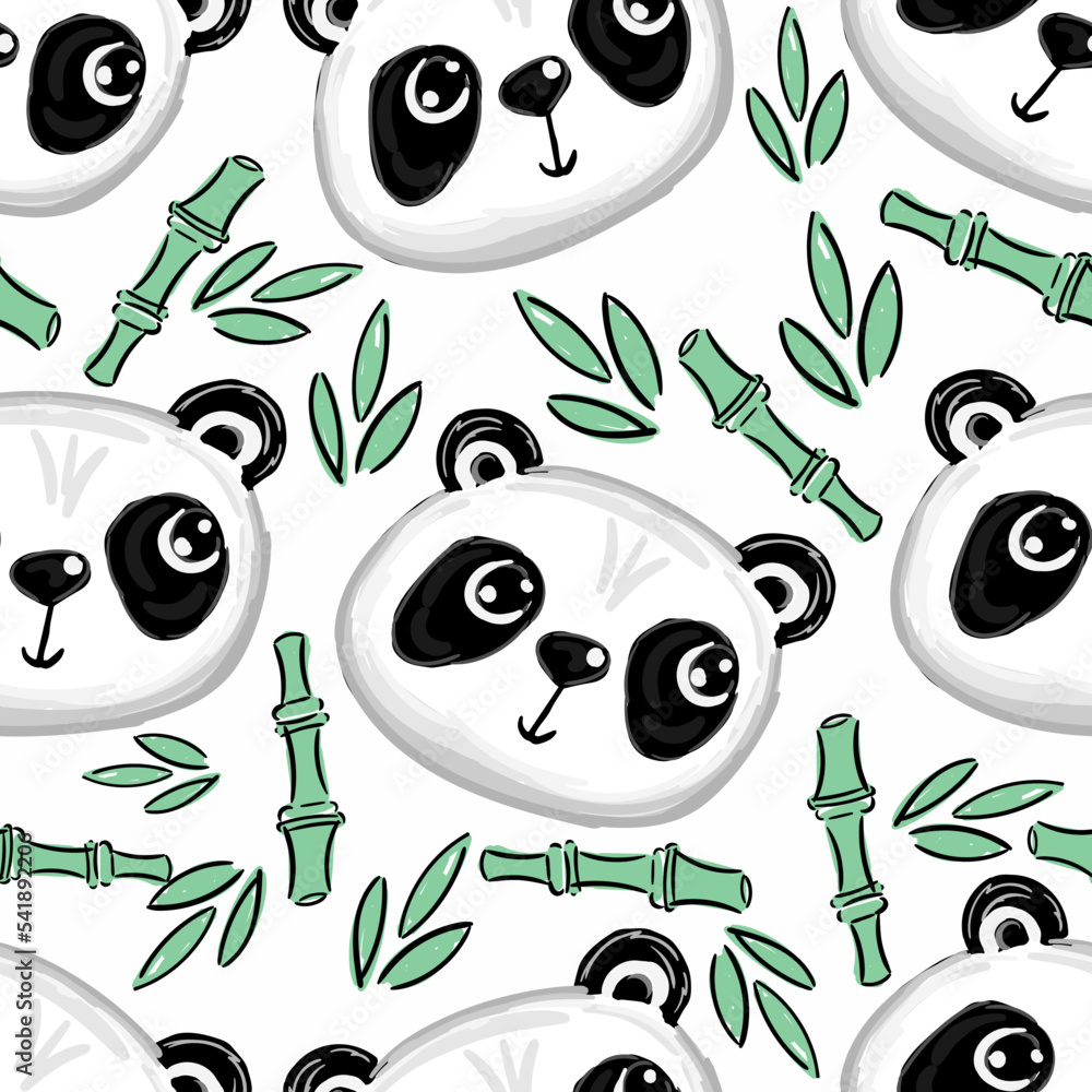 Seamless pattern background with cute panda and bamboo leaves and ...