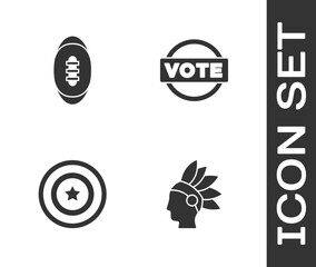 Wall Mural - Set Native American Indian, Football ball, star shield and Vote icon. Vector