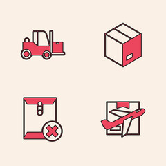 Wall Mural - Set Plane and cardboard box, Forklift truck, Carton and Delete envelope icon. Vector