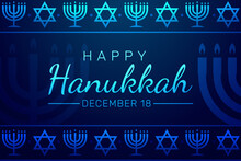 Happy Hanukkah Wallpaper With Blue Candles And Symbols In The Border Traditional Style. Religious Event Concept Backdrop