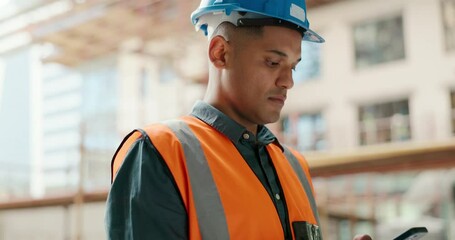 Aufkleber - Smartphone, typing and construction worker communication for fast building development update, client chat or business email on mobile app. Industrial contractor using phone on site with 5g network