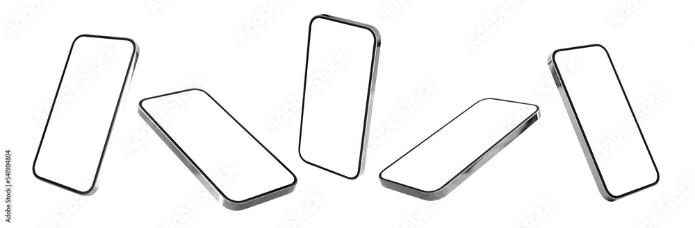 Mobile phones mockup. Set of different phone angles on transparent background.