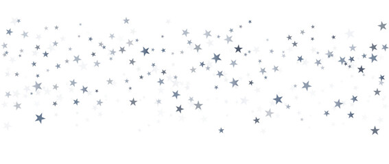 Silver stars vector background, sparkling Christmas confetti falling isolated on white. magic shining flying stars glitter backdrop, sparkle border