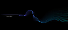 Flowing Particles Wave Pattern Blue And Green Gradient Light Isolated On Black Background. Vector In Concept Of AI Technology, Science, Music.