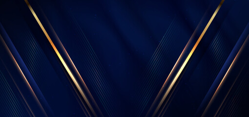 Abstract background luxury dark blue elegant geometric diagonal with gold lighting effect and sparkling with copy space for text.