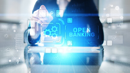 Wall Mural - Open banking financial technology fintech concept on virtual screen.