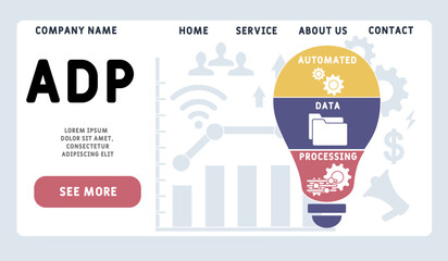 ADP - Automated Data Processing acronym. business concept background.  vector illustration concept with keywords and icons. lettering illustration with icons for web banner, flyer, landing