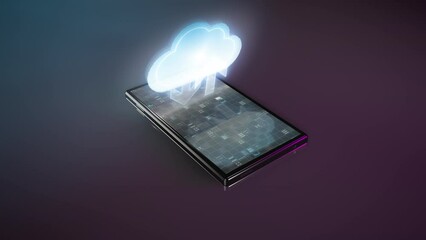 Wall Mural - glowing data cloud icon over digital smartphone 3d animation