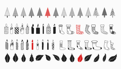 Poster - big set of decorative christmas ornaments in doodle art style