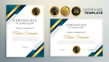 Wall Mural - modern certificate of achievement template in golden style