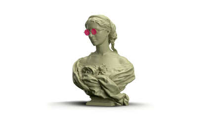 Canvas Print - 3d render bust of a woman in pastel green colors and pink artfone glasses