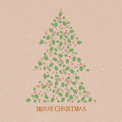 Wall Mural - christmas card with tree