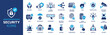 Security icon set. Containing secured payment, encryption, safety, insurance, data protection, detector, sensor, locked, password and cybersecurity icon. Solid icon collection.