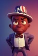 3D rendered computer generated image of black Uncle Sam in a cute animated style. modern political cartoon character unique and exclusive to Adobe Stock for American democratic republic politics