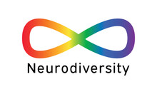 Neurodiversity Symbol Icon - Vector Rainbow Gradient Infinity Sign. Text Neurodiversity - Clip Art For Poster, Banner, Greeting Card Design