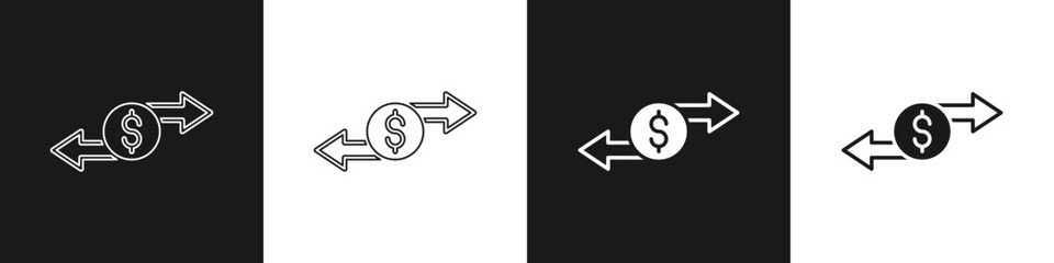 Canvas Print - Set Money exchange icon isolated on black and white background. Cash transfer symbol. Banking currency sign. Vector