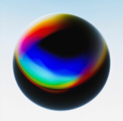 Poster - Abstract art illustration of a black sphere with rainbow colors on a light blue background