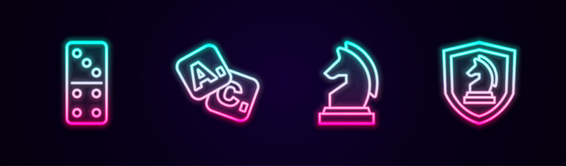 Wall Mural - Set line Domino, Bingo, Chess and . Glowing neon icon. Vector