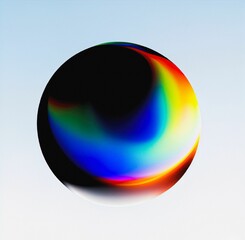 Wall Mural - 3d abstract art illustration of a black sphere with rainbow colors on light blue background