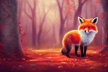 Woodland Fox In Autumn, Created With AI, Artificial Intelligence