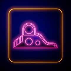 Poster - Glowing neon Slide playground icon isolated on black background. Childrens slide. Vector