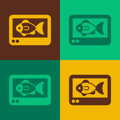 Pop art Fish finder echo sounder icon isolated on color background. Electronic equipment for fishing. Vector