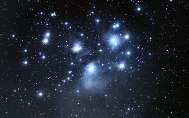 Wall Mural - pleiades stars cluster in the constellation of taurus