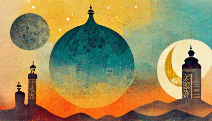 Festive greeting card for Muslim holy month Ramadan Kareem.