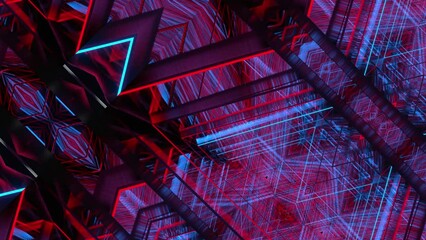 Wall Mural - abstract animation of neon color kaleidoscope motion form into geometric shape pattern with the fash