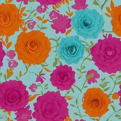 Wall Mural - I see a piece of rectangular white paper. In the center of the paper are three flowers made out of thin, red tissue paper. The two outer flowers have six petals each and the middle flower has four pet