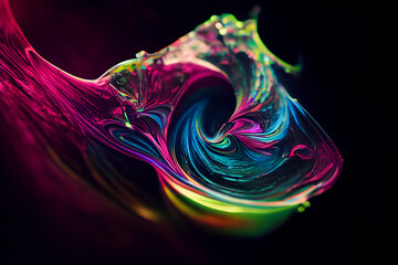 Liquid splashes on black background, background image for computer and phone. Neon colors.
