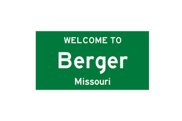 Berger, Missouri, USA. City limit sign on transparent background. 