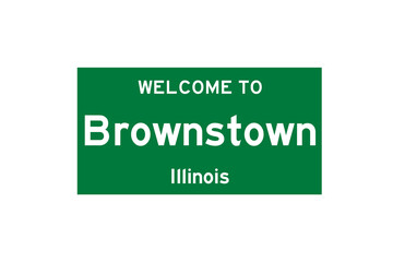 Brownstown, Illinois, USA. City limit sign on transparent background. 