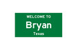 Bryan, Texas, USA. City limit sign on transparent background. 